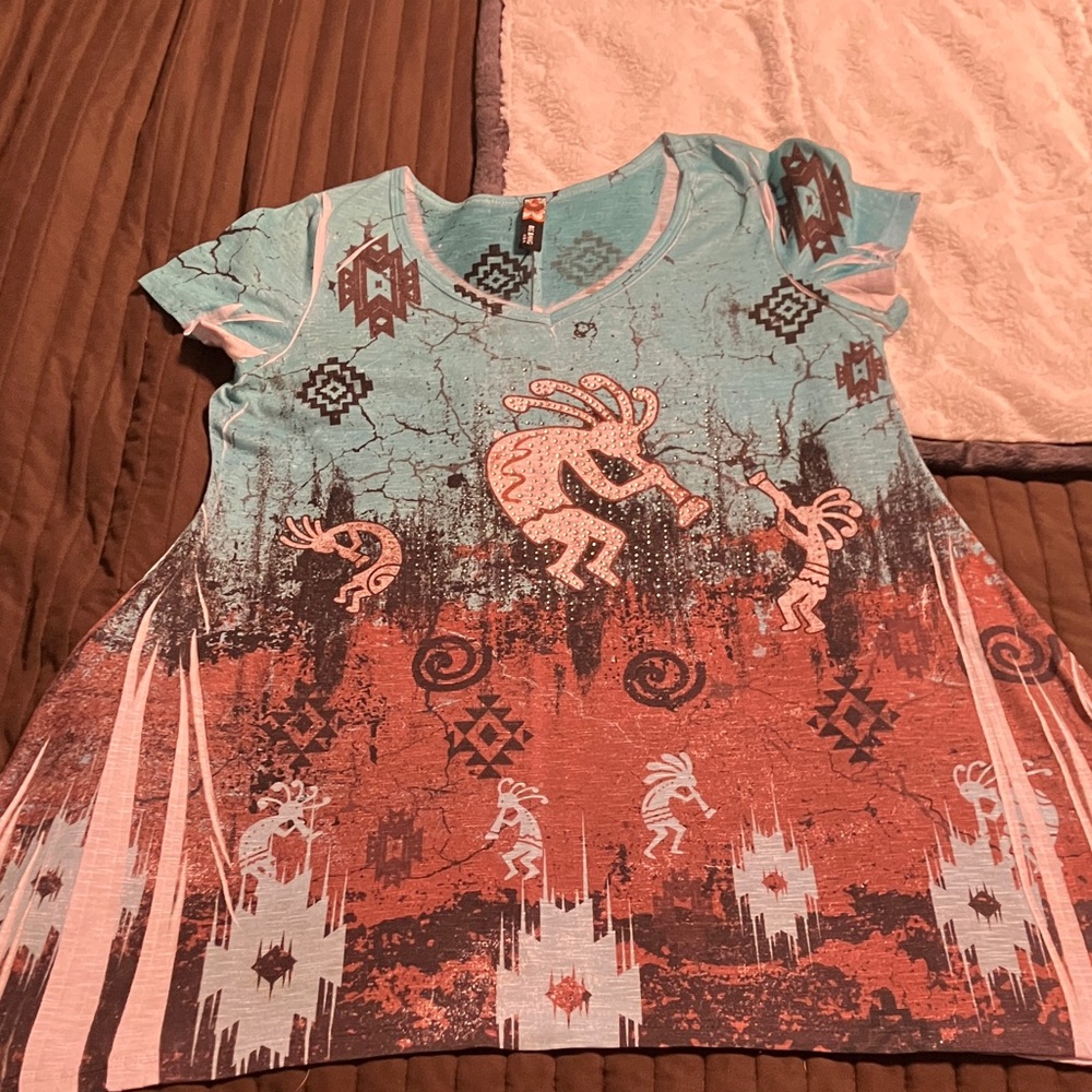 Bohemian Spirit Women's Top - Aqua and Terracotta